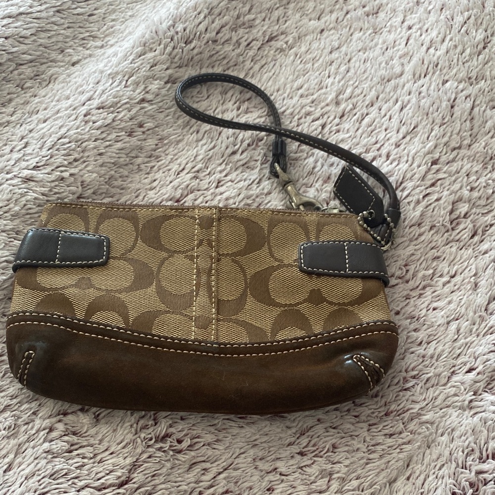 Coach Tan and Brown Signature Wristlet - Picture 2 of 4